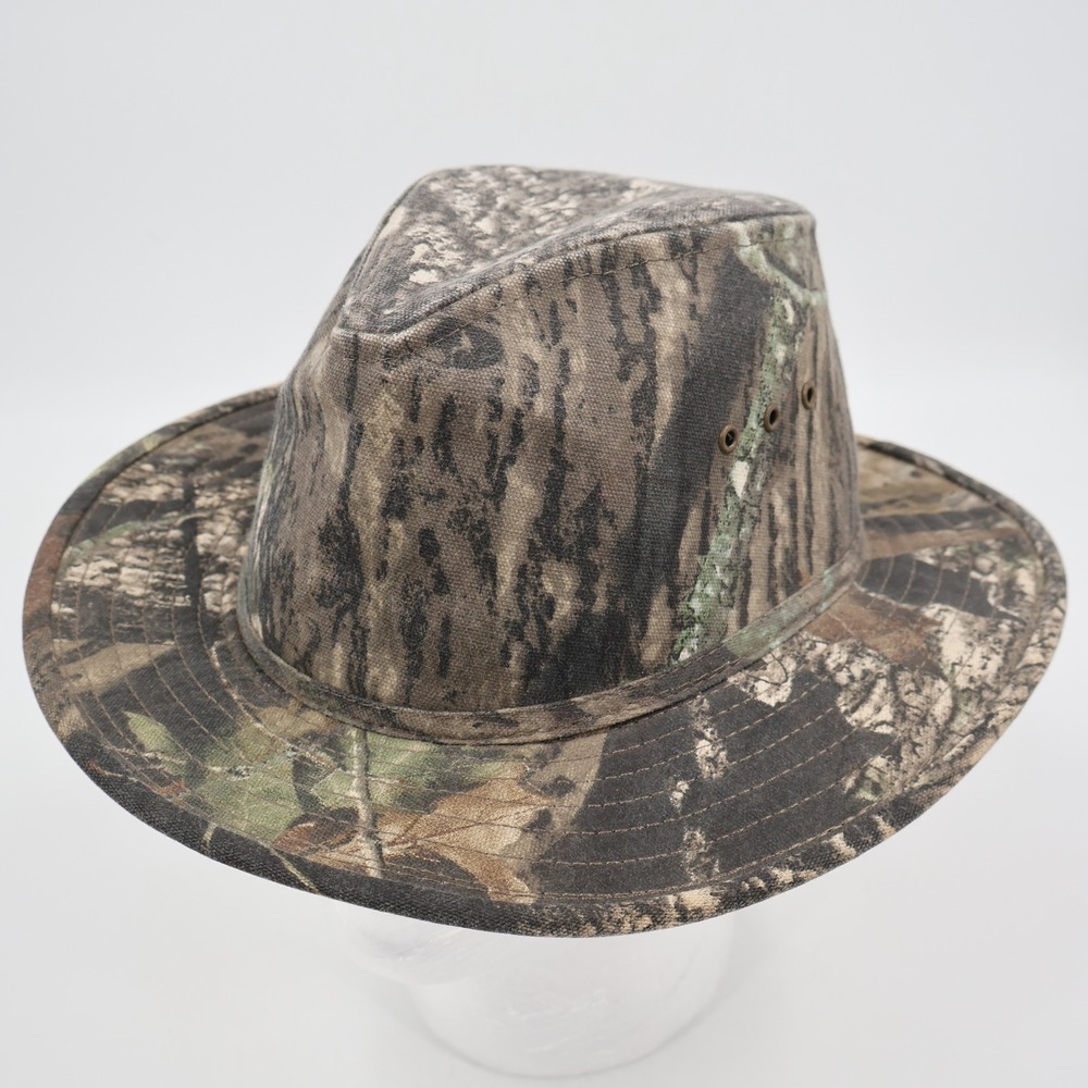 Paramount Outdoors Camo Fedora Hat Mens L/XL Green Brown Canvas Safari Wide Brim